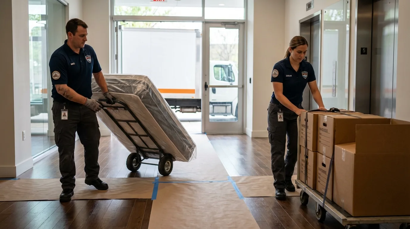 Professional apartment movers loading elevator in Tonasket, WA